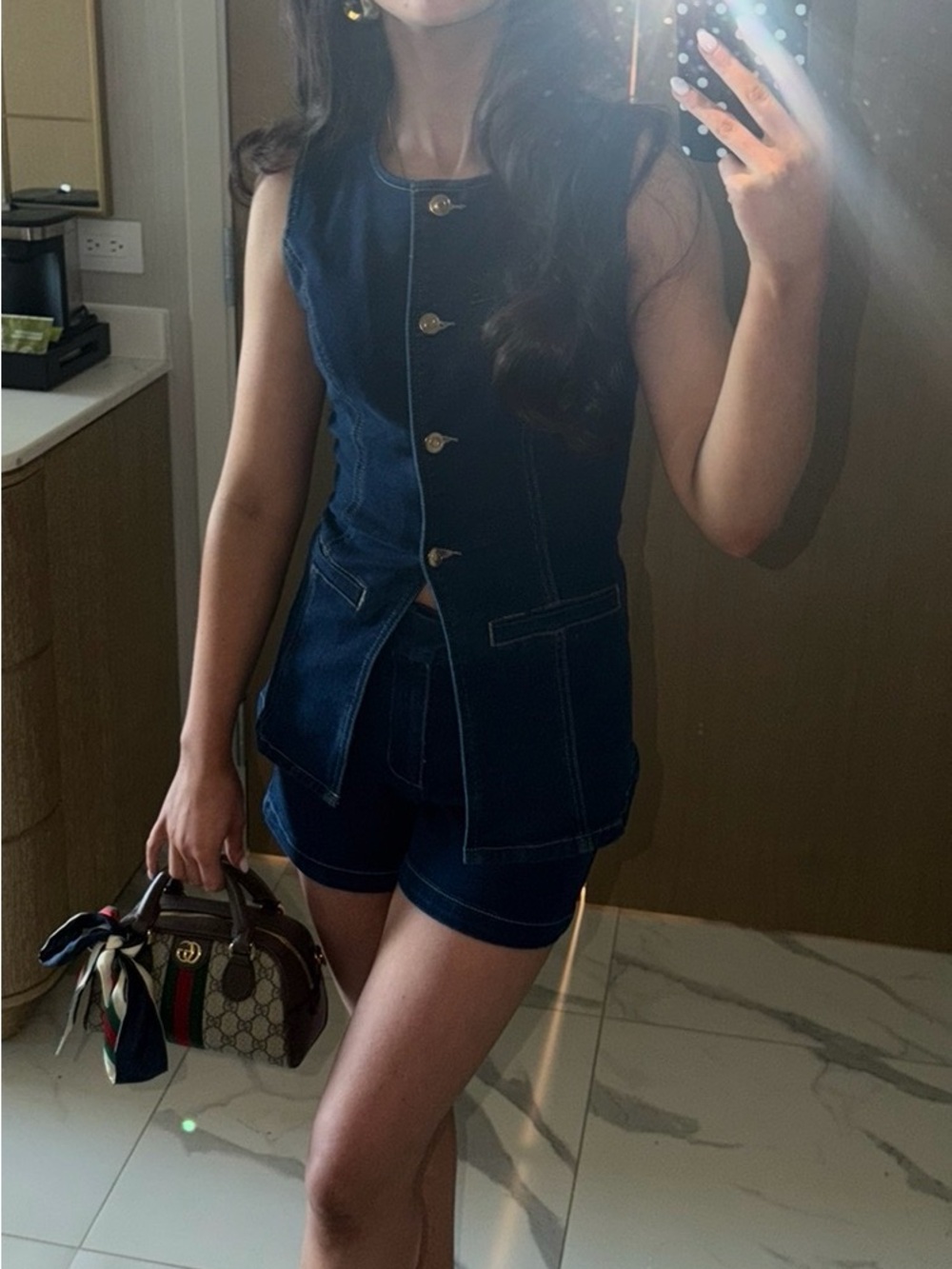Women’s Dark Blue Denim Vest & Short Set - Stylish Jeans